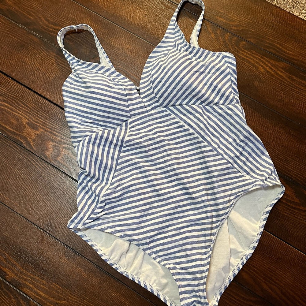 Blue and white swimsuit